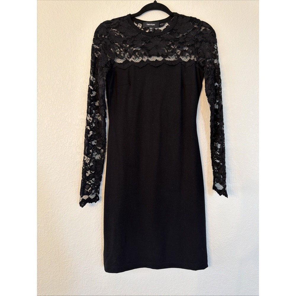 Karen Kane Black Floral Lace Dress Long Sleeve Size XS Knee Length